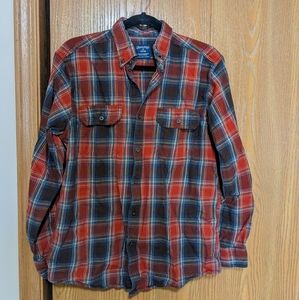 Red and Blue Plaid Flannel Button-Up Shirt